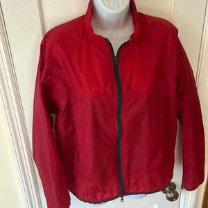 Lands End Jacket Women’s Medium 10–12 Red Front Zipper Pockets Biking Active
